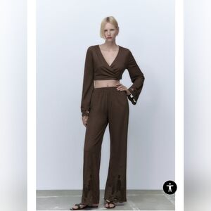 Zara Brown Jumpsuit with Wide-Leg Silhouette